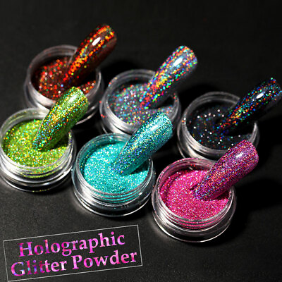 #ad Silver Holographics Nail Powder Glitter UV Gel Nail Polish Dust Decoration Tips