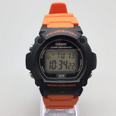 #ad Casio Illuminator Watch Men 47mm Black Orange Digital Backlight Day Date