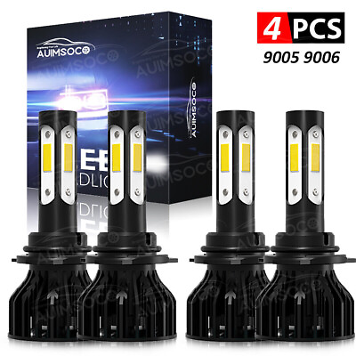#ad 4PCS 9005 9006 LED Headlights Bulbs 6000K 4Side White COB High Low Beam 1:1 Size