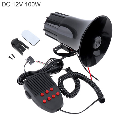 #ad 105dB 12V 7 Sound Car Truck Loud Horn Warning Alarm Megaphone Siren MIC Speaker