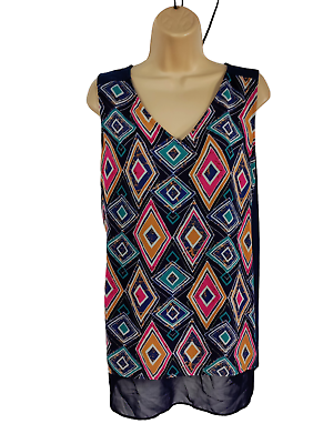 #ad WOMENS NEXT PATTERNED SLEEVELESS TOP VEST SUMMER SHEER TRIM CASUAL SIZE UK 12