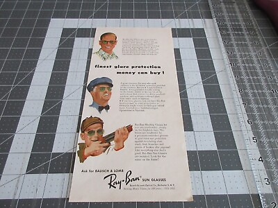 #ad Vintage 1953 Ray Ban Sun Glasses Print Ad Finest Glare Protection
