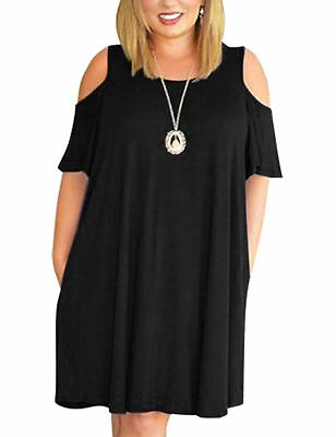 #ad Cold Shoulder Summer Casual T Shirt Dress Plus Size Short Sleeve Loose Swing W P