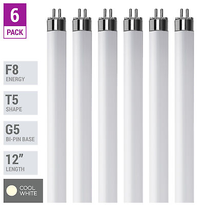 #ad 6 Pack F8T5 CW 41K Fluorescent Tube 12quot; 8W Watt T5 Mini Bi 2 Pin G5 Cool White