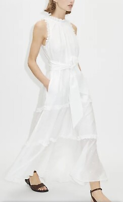 #ad ME EM Women#x27;s Size 10 Scallop Swiss Dot Tiered Embroidery Maxi Dress. Brand New