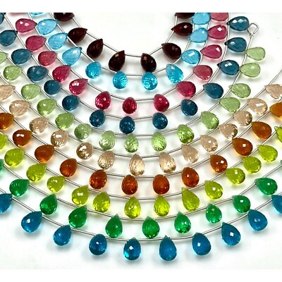 #ad Multi Color Hydro Quartz Gemstone Micro Faceted Teardrop Briolette Beads Strand