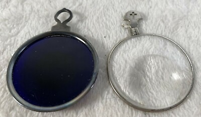 #ad Vintage Optometry Trial Lens Set Of 2 Blue Clear Lens Silvertone Frame Steampunk