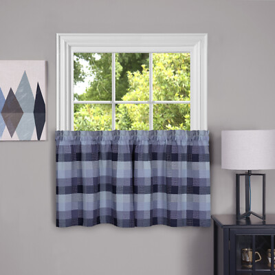 #ad Plaid Window Kitchen Curtain Privacy Sheer Rod Pocket Tier Panel Pair