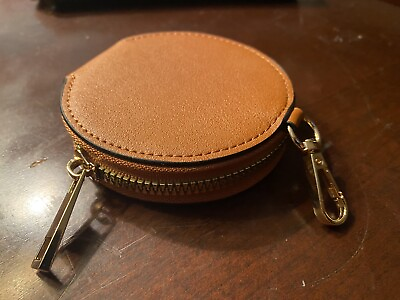 #ad Tan Beige Round Coin Purse Wallet design cutout key chain USA made leather look $12.99