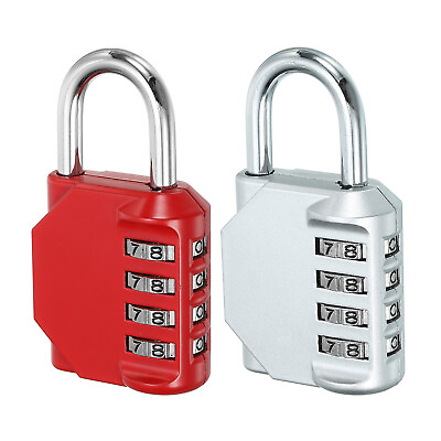 #ad 3quot; Long 4 Digit Combination Padlock Zinc Alloy Resettable Lock Silver Red