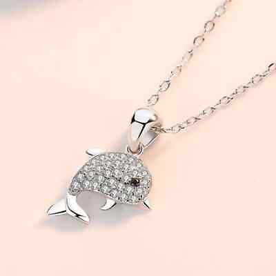 #ad 1.00Ct Round Cut Natural Moissanite Dolphi Pendant 14K Gold White Plated