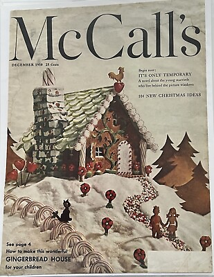 #ad 1950 Vintage Christmas McCalls Magazine Cover Gingerbread House Kitschmas Cat