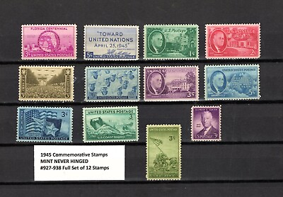 #ad 1945 U.S. Commemorative Stamp Set #927 938 MINT NH FREE SHIPPING