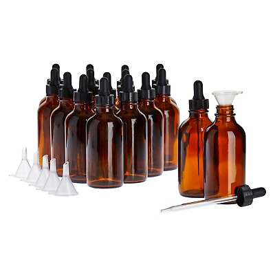 #ad 15 Pack 4 oz Amber Glass Eye Dropper Bottles amp; 6 Funnels for Essential Oils
