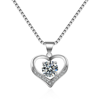 #ad Classic Cubic Zirconia Swirl Heart Pendant Necklace in Sterling Silver 18quot; Chain