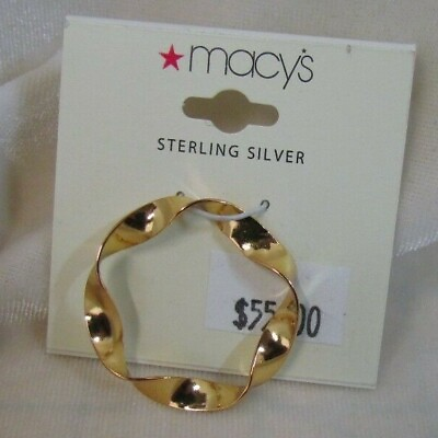 #ad Macy#x27;s Sterling Silver Necklace Sliding Pendant Large Gold Tone 1quot; Twist Circle