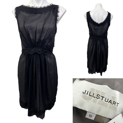 #ad Jill Stuart dress size 10 sheer black nude blush lace trim