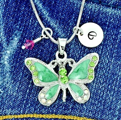 #ad Butterfly Green Personalized Pendant Letter Birthstone Custom Charms Necklace