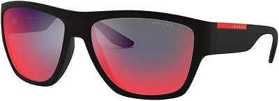 #ad Prada Linea Rossa PS 08VS DG008F Black Plastic Rectangle Sunglasses Mirror Lens