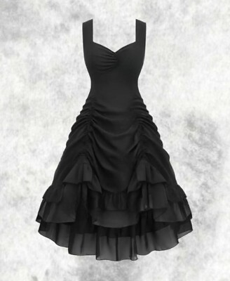 #ad New Black Gothic Adjustable Front Ruched Ruffled Chiffon Dress size 3XL 22 24 26