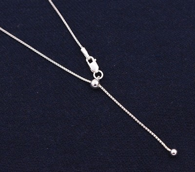 #ad 0.80mm Adjustable Box Chain Necklace REAL Sterling Silver Up To 22quot; ITALIAN