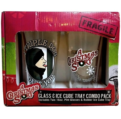 #ad quot;A Christmas Storyquot; Two 16 oz Glasses amp; Lamp Leg Ice Cube Tray Combo Pack NEW $16.99
