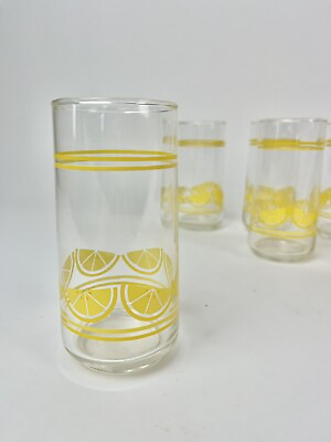 #ad LIBBEY GLASS Lemon Tumbler Set 6 Vtg Yellow Summertime Picnic Drinking Glasses