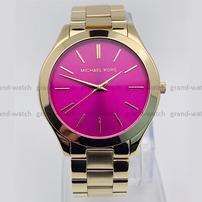 #ad Michael Kors MK3264 Runway Pink Dial Gold Stainless Steel Bracelet Women#x27;s Watch