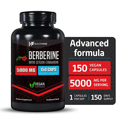 #ad Healthfare Berberine with Ceylon Cinnamon 5000mg 150 Caps Heart Health amp; Immune