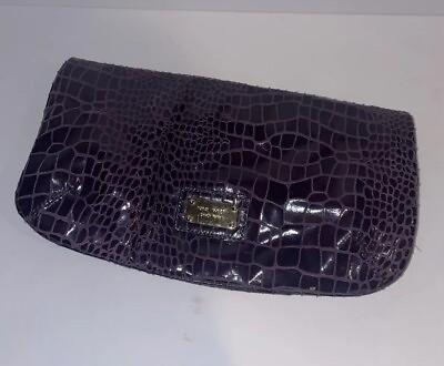 #ad Nine West Purple Snakeskin Clutch Wallet Design Gold Label $13.19