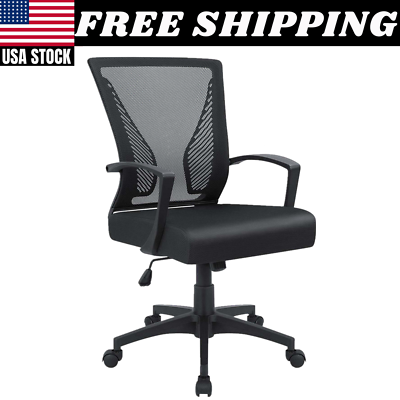 #ad Mid Back Office Chair Adjustable Mesh Desk Chair Swivel Computer ErgonomicBlack