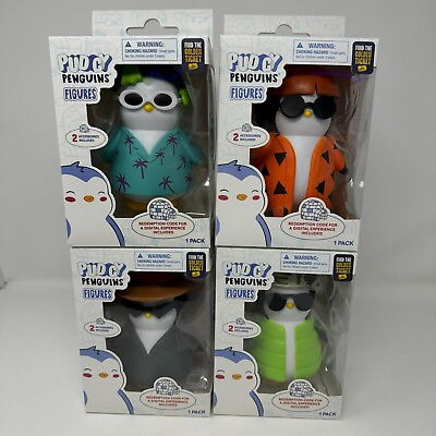 #ad Pudgy Penguins Figures NEW 4.5” Samurai Cowboy Fish Head Army Hat Set of 4