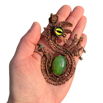 #ad Handmade Green Dragon Agate Pendant Wire Wrapped Crystal Jewelry Unique Gift