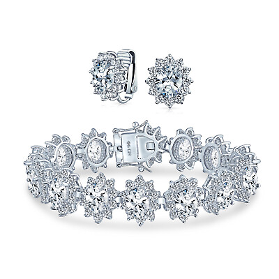 #ad Bridal Vintage Oval CZ STATEMENT Bracelet Clip on Earrings Jewelry Set