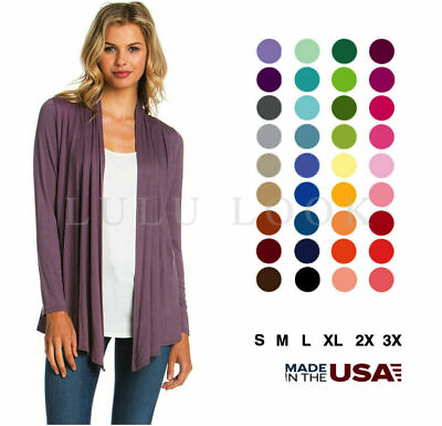 #ad Women Solid Long Sleeve Cardigan Open Front Shawl Sweater Wrap Top PLUS USA S 3X