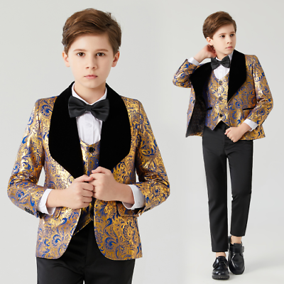 #ad Boy Wedding Dress for Boy Kids Costume Children Suit Boys Black Collar Suit 3PCS