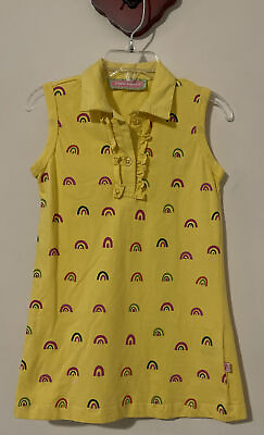 #ad Sophie and Sam Girls 2t Yellow Rainbow Print Sleeveless Cotton Dress A6270
