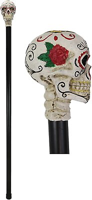#ad White Colorful Day Of The Dead Skull Prop Accessory Walking Cane For Parties