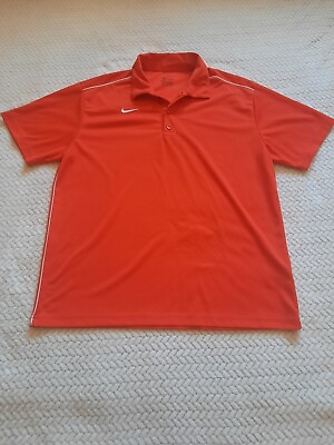 #ad Nike Polo Shirt Mens Large Orange Short Sleeve Dri Fit Golf