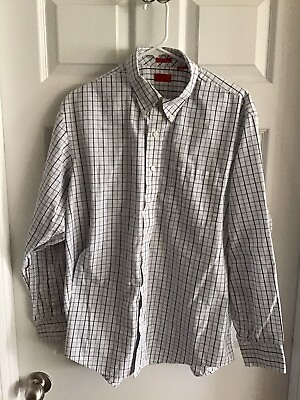 #ad IZOD Easy Care Long Sleeve Shirt Button Up Check Mens Sz. L