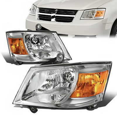 #ad For 2008 2010 Dodge Grand Caravan Chrome Left amp; Right Headlight Assembly Pair