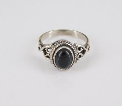#ad 925 Sterling Silver Onyx Ring Size 5