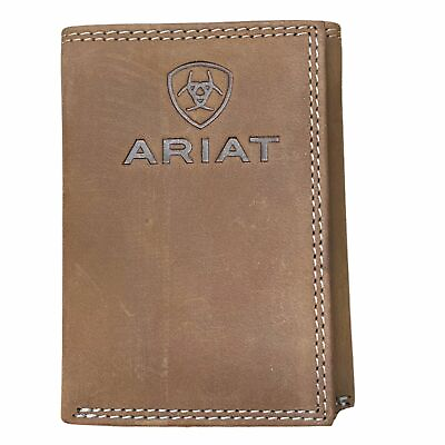 #ad Ariat Mens Leather Embossed Shield Logo Tri fold Wallet Brown $29.99