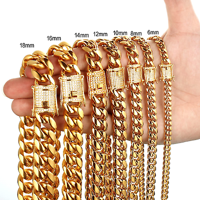 #ad 8 18mm Top Quality Women Mens Miami Chain 316L Stainless Steel Necklace Bracelet