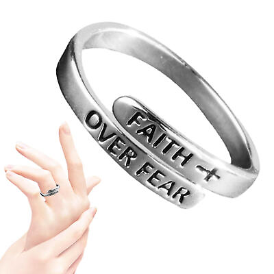 #ad Fashion Open Adjustable Rings #x27;#x27;Faith over Fear#x27;#x27; Ring For Women Men Girls Teens
