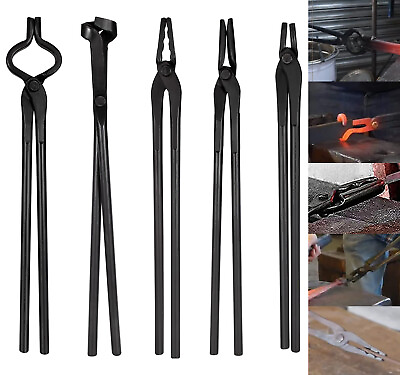 #ad 5Pcs Heavy Duty Blacksmith Tongs Tool Set For Blacksmithing Knife Making Tongs $116.99