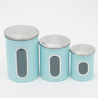 #ad Home Basics 3 Piece Stainless Steel Top Canisters with Windows Turquoise