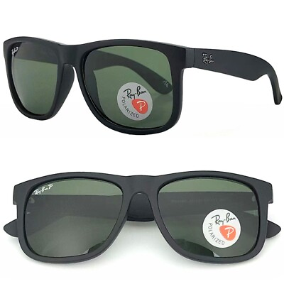 #ad Unisex 145mm Ray Ban JUSTIN RB4165 55 17mm Sunglasses Polarized Black Green