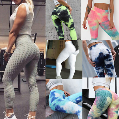 #ad New Women Fitness Yoga Texture Active Wear Boost Band Legging Sport Workout Pant