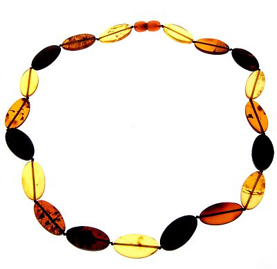 #ad Genuine Mixed Baltic Amber Flat Oval Olive Beads Luxurious Necklace NE0172